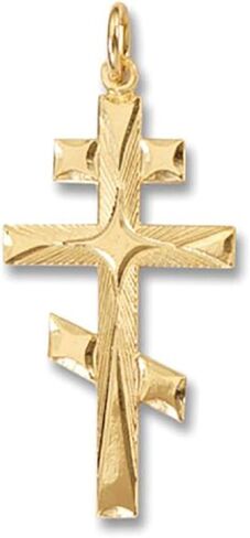 Religious Gifts Orthodox Three Bar Cross Pendant 925 Sterling Silver Gold Tone 1-1/2 Inch in Saudi Arabia