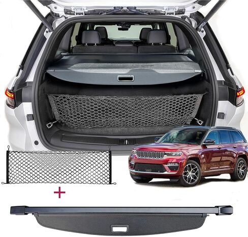 غطاء كارجو لملحقات جيب جراند شيروكي 2022-2024 2025 2026 (صفين؛ WL) 4XE، مظهر من ألياف الكربون قابل للسحب للتخزين من Tonneau Luggage Security Shield Shade Shade غطاء صندوق السيارة للخصوصية in Kuwait