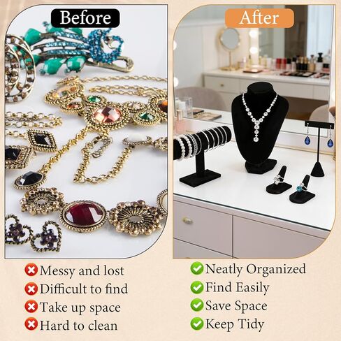 6 Pcs Velvet Jewelry Display Set- Velvet Necklace Bust Holder Mannequin Bust & T-Bar 2 T Shape Earing Stand 2 Ring Finger Jewelry Holder Bracelet Organizer in Saudi Arabia