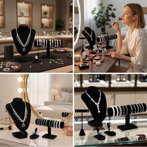 6 Pcs Velvet Jewelry Display Set- Velvet Necklace Bust Holder Mannequin Bust & T-Bar 2 T Shape Earing Stand 2 Ring Finger Jewelry Holder Bracelet Organizer in Saudi Arabia