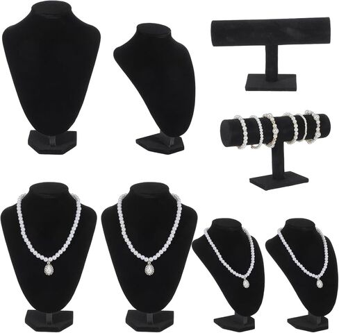 6 Pcs Jewelry Organizer Set - Black Velvet Row Bracelet Holder and Necklace Holder Elegant Room Decor Jewelry Organizers and Storage Solution for Home Store Trade Show in Saudi Arabia