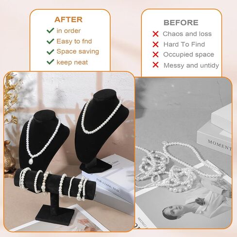 6 Pcs Jewelry Organizer Set - Black Velvet Row Bracelet Holder and Necklace Holder Elegant Room Decor Jewelry Organizers and Storage Solution for Home Store Trade Show in Saudi Arabia