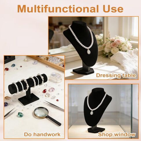 6 Pcs Jewelry Organizer Set - Black Velvet Row Bracelet Holder and Necklace Holder Elegant Room Decor Jewelry Organizers and Storage Solution for Home Store Trade Show in Saudi Arabia