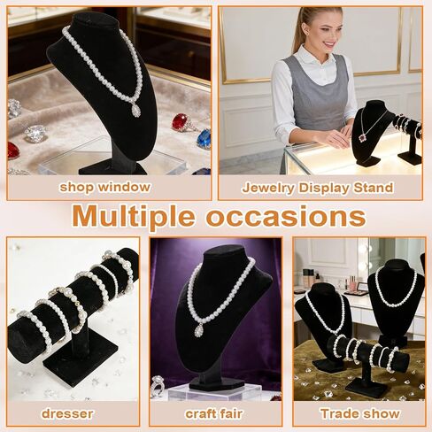 6 Pcs Jewelry Organizer Set - Black Velvet Row Bracelet Holder and Necklace Holder Elegant Room Decor Jewelry Organizers and Storage Solution for Home Store Trade Show in Saudi Arabia