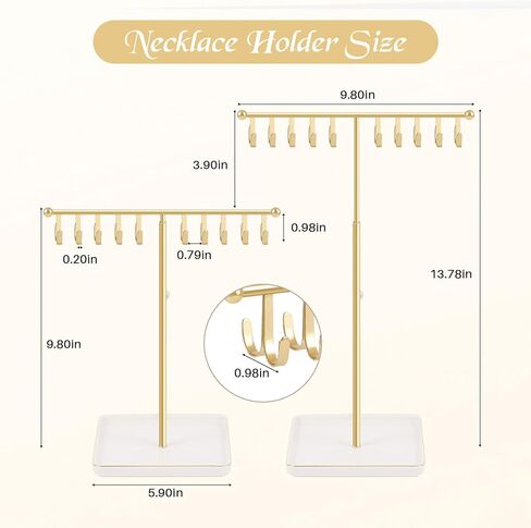 حامل قلادة حامل مجوهرات أنيق، رف منظم للقلادة الذهبية مع قاعدة سيراميك شجرة مجوهرات قابلة للتعديل للأساور والخواتم والأقراط والقلائد (ذهبي) in Kuwait