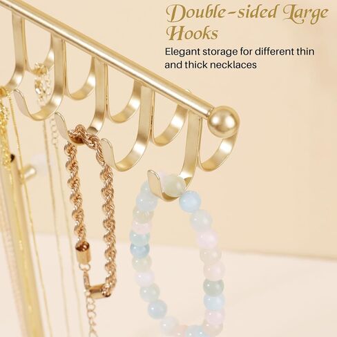 حامل قلادة حامل مجوهرات أنيق، رف منظم للقلادة الذهبية مع قاعدة سيراميك شجرة مجوهرات قابلة للتعديل للأساور والخواتم والأقراط والقلائد (ذهبي) in Kuwait