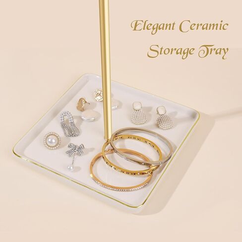 حامل قلادة حامل مجوهرات أنيق، رف منظم للقلادة الذهبية مع قاعدة سيراميك شجرة مجوهرات قابلة للتعديل للأساور والخواتم والأقراط والقلائد (ذهبي) in Kuwait