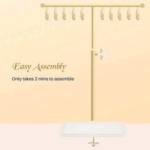 حامل قلادة حامل مجوهرات أنيق، رف منظم للقلادة الذهبية مع قاعدة سيراميك شجرة مجوهرات قابلة للتعديل للأساور والخواتم والأقراط والقلائد (ذهبي) in Kuwait