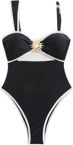 Womens Colorblock Cutout Monokini Swimsuit Elegant Casual One Piece Swimwear for Summer Beach in Saudi Arabia