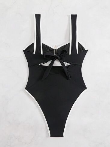 Womens Colorblock Cutout Monokini Swimsuit Elegant Casual One Piece Swimwear for Summer Beach in Saudi Arabia