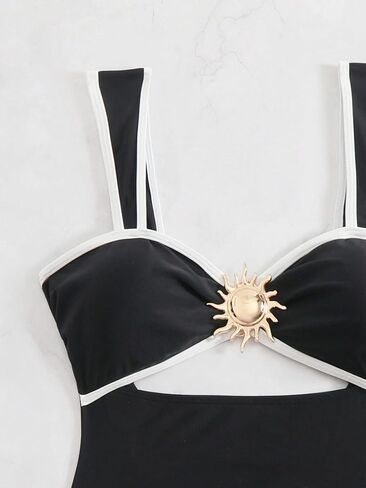 Womens Colorblock Cutout Monokini Swimsuit Elegant Casual One Piece Swimwear for Summer Beach in Saudi Arabia