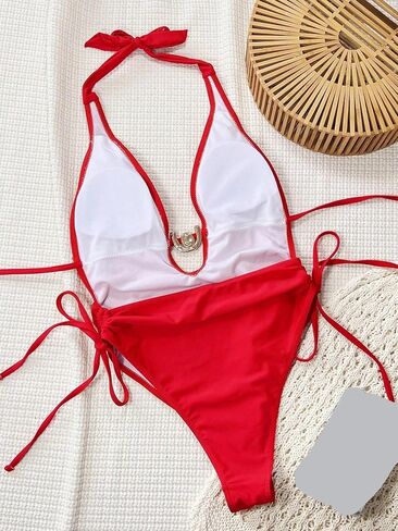 Womens Halter Neck Backless High Cut Monokini Swimsuit Casual Beach One Piece Bikini for Summer Vacation in Kuwait