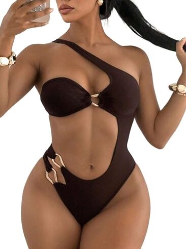 Womens Sexy High Cut Asymmetrical Neck Cutout Monokini Swimsuit One Piece Bathing Suit for Beach Vacation in Saudi Arabia