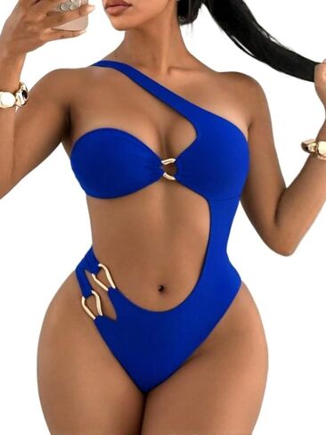 Womens High Cut Asymmetrical Neck Cutout Sexy Monokini Swimsuit One-Piece Bathing Suit for Beach Vacations in Saudi Arabia