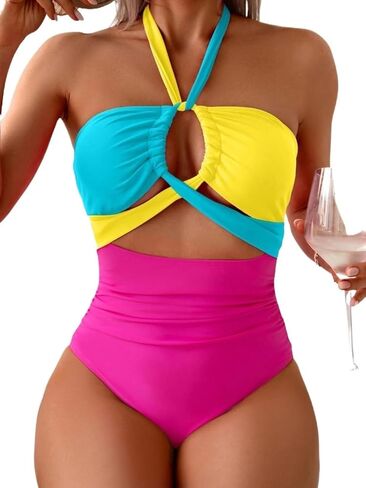 Womens Halter Neck Backless Full Cup Casual Swimsuit One-Piece Bikini for Summer Beach Vacation in Saudi Arabia