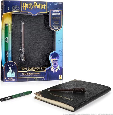 عالم السحرة: مذكرات توم ريدل - دفتر نسخة طبق الأصل السري، قلم حبر غير مرئي من سليذرين هاوس، عصا سحرية صغيرة تكشف عن الأشعة فوق البنفسجية، مجموعة هاري بوتر in Kuwait