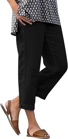 Linen Capri Pants for Women 2026 Summer Beach Vacation Cropped Drawstring Waist Wide Leg Loose Cotton Linen Capri Pant in Saudi Arabia