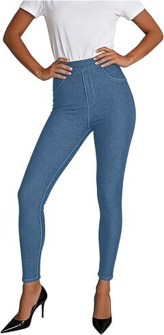 Fake Jean Leggings for Women No See Through Soft Comfy Stretch High Waisted Athletic Workout Yoga Leggings in Saudi Arabia
