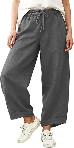 Wide Leg Sweatpants for Women Elastic High Waist Baggy Casual Palazzo Pants Soft Comfy Lounge Pants with Pockets in Saudi Arabia