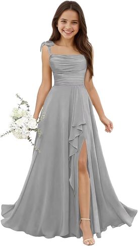 Chiffon Junior Bridesmaid Dresses Square Neck Flower Girl Dresses for Wedding Girls Party Dress in Saudi Arabia