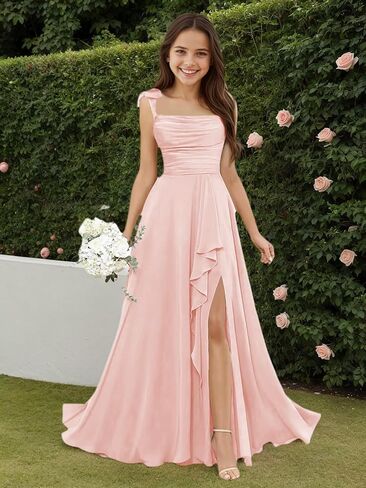 Chiffon Junior Bridesmaid Dresses Square Neck Flower Girl Dresses for Wedding Girls Party Dress in Saudi Arabia