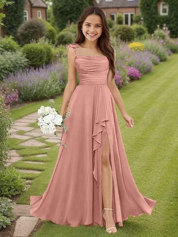 Chiffon Junior Bridesmaid Dresses Square Neck Flower Girl Dresses for Wedding Girls Party Dress in Saudi Arabia