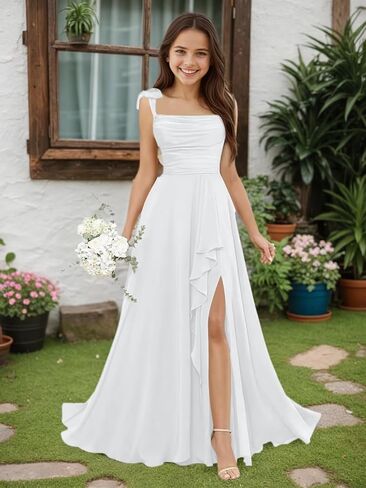 Chiffon Junior Bridesmaid Dresses Square Neck Flower Girl Dresses for Wedding Girls Party Dress in Saudi Arabia