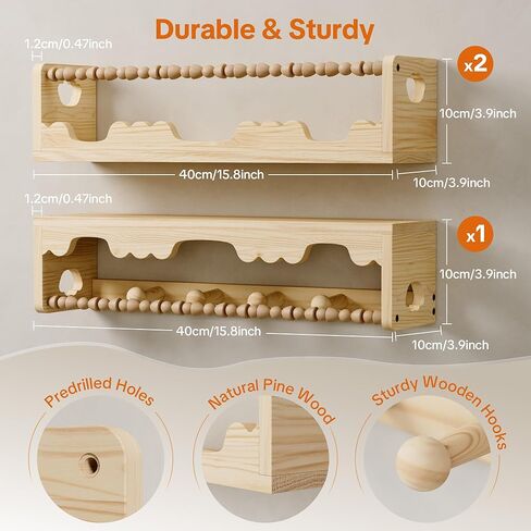Nursery Shelves for Wall,3 Pack Pine Wood Nursery Floating Book Shelves,Scalloped Floating Shelves for Living Room and Bedroom Wall Decor in Saudi Arabia