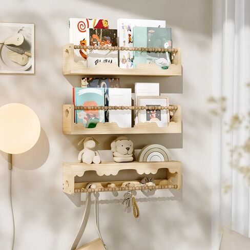 Nursery Shelves for Wall,3 Pack Pine Wood Nursery Floating Book Shelves,Scalloped Floating Shelves for Living Room and Bedroom Wall Decor in Saudi Arabia