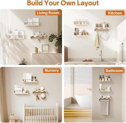 Nursery Shelves for Wall,3 Pack Pine Wood Nursery Floating Book Shelves,Scalloped Floating Shelves for Living Room and Bedroom Wall Decor in Saudi Arabia