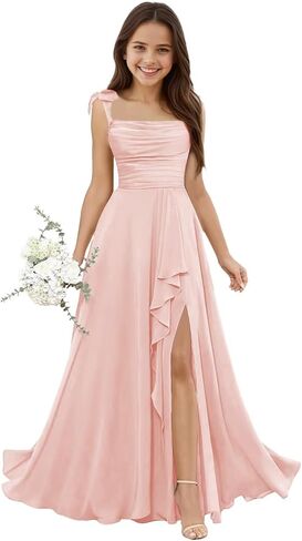 Chiffon Junior Bridesmaid Dresses Square Neck Flower Girl Dresses for Wedding Girls Party Dress in Saudi Arabia