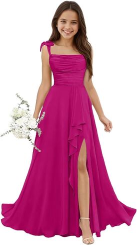 Chiffon Junior Bridesmaid Dresses Square Neck Flower Girl Dresses for Wedding Girls Party Dress in Saudi Arabia