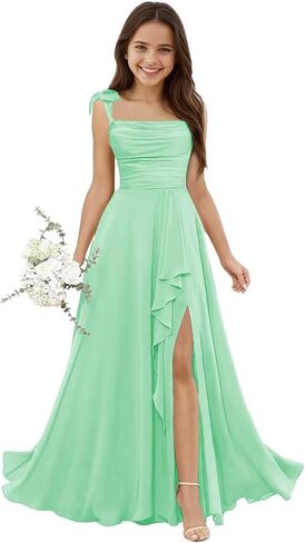 Chiffon Junior Bridesmaid Dresses Square Neck Flower Girl Dresses for Wedding Girls Party Dress in Saudi Arabia