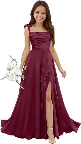 Chiffon Junior Bridesmaid Dresses Square Neck Flower Girl Dresses for Wedding Girls Party Dress in Saudi Arabia