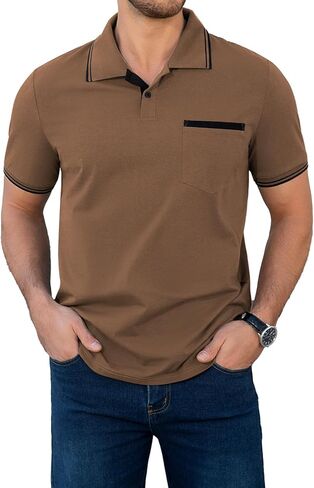 Men's Summer Short Sleeve Polo Shirt Casual Cotton Polo Tee Shirts with Pocket in Saudi Arabia