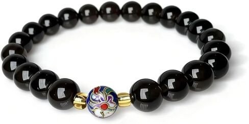 Black Obsidian Bracelet for Women, 8mm Natural Obsidian Beads with Handmade Cloisonné Enamel Accent, Gift-Ready Healing Crystal Bracelet for Protection & Positive Energy in Saudi Arabia