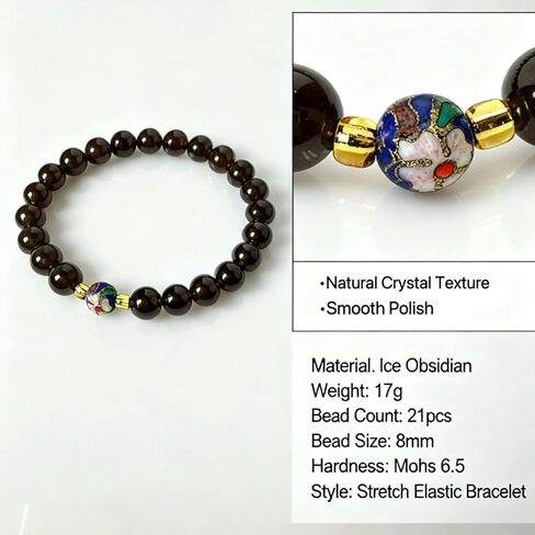 Black Obsidian Bracelet for Women, 8mm Natural Obsidian Beads with Handmade Cloisonné Enamel Accent, Gift-Ready Healing Crystal Bracelet for Protection & Positive Energy in Saudi Arabia