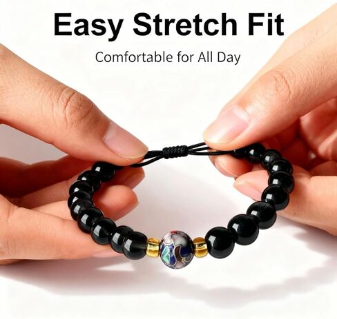Black Obsidian Bracelet for Women, 8mm Natural Obsidian Beads with Handmade Cloisonné Enamel Accent, Gift-Ready Healing Crystal Bracelet for Protection & Positive Energy in Saudi Arabia