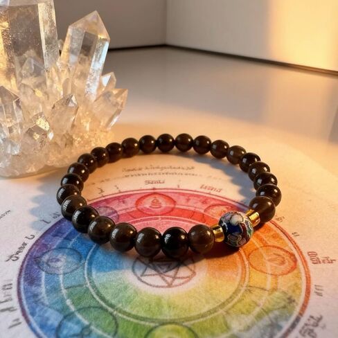 Black Obsidian Bracelet for Women, 8mm Natural Obsidian Beads with Handmade Cloisonné Enamel Accent, Gift-Ready Healing Crystal Bracelet for Protection & Positive Energy in Saudi Arabia