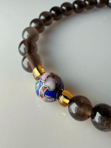 Black Obsidian Bracelet for Women, 8mm Natural Obsidian Beads with Handmade Cloisonné Enamel Accent, Gift-Ready Healing Crystal Bracelet for Protection & Positive Energy in Saudi Arabia
