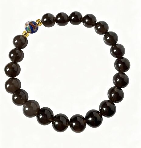 Black Obsidian Bracelet for Women, 8mm Natural Obsidian Beads with Handmade Cloisonné Enamel Accent, Gift-Ready Healing Crystal Bracelet for Protection & Positive Energy in Saudi Arabia