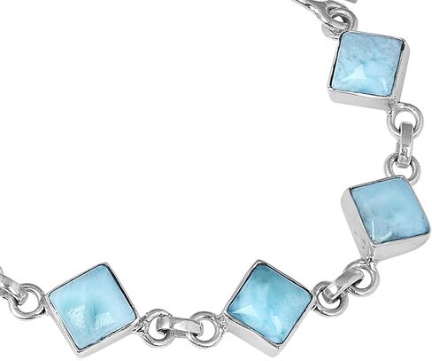 SSJ Larimar Link Bracelet for Women 925 Sterling Silver Square Shape Natural Larimar Blue Stone Adjustable Bracelet 7.5" (Blue) in Saudi Arabia