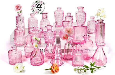 Clear Glass Bud Vase Set of 12 Pcs,Small Bud Vases in Bulk,Glass Crystal Flower Vases Table Centerpieces for Party Event Wedding Decor Baby Shower Decorations (Clear, 12 Pcs) in Saudi Arabia