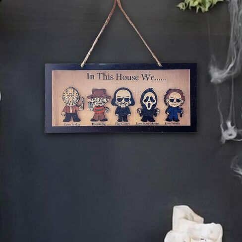 Halloween Horror Character Wooden Picture Frame, Retro Wall Hanging Decoration, Timeless Movie Theme, Wood Material, 11x14, Decorative Sign for Home, Bar, Party, Indoor Outdoor Decor in Kuwait