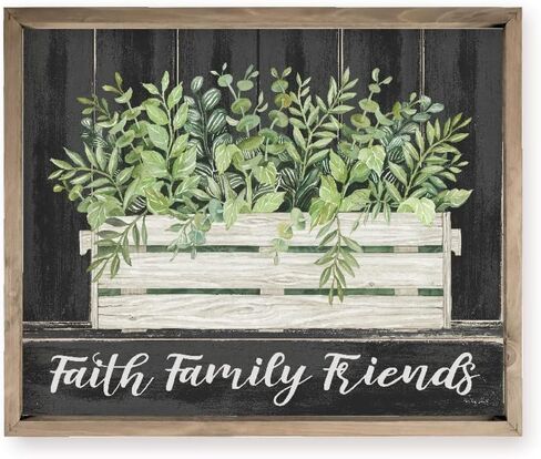 Faith Family Friends Floral Print In Wooden Crate Farmhouse Style Wood Wall Decor Sign With Frame 24x30 in Saudi Arabia
