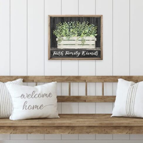 Faith Family Friends Floral Print In Wooden Crate Farmhouse Style Wood Wall Decor Sign With Frame 24x30 in Saudi Arabia