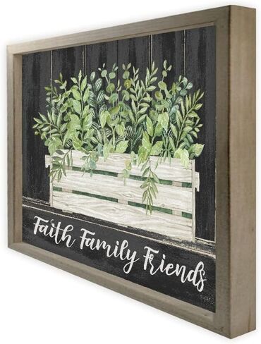 Faith Family Friends Floral Print In Wooden Crate Farmhouse Style Wood Wall Decor Sign With Frame 24x30 in Saudi Arabia