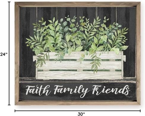 Faith Family Friends Floral Print In Wooden Crate Farmhouse Style Wood Wall Decor Sign With Frame 24x30 in Saudi Arabia