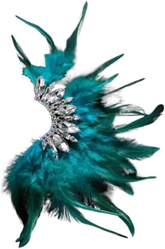 Long Peacock Feather Rhinestone Clip Earrings, Non-Piercing Ear Cuffs, Blue Goldstone, Zinc, Ear Cuffs, Earrings in Saudi Arabia
