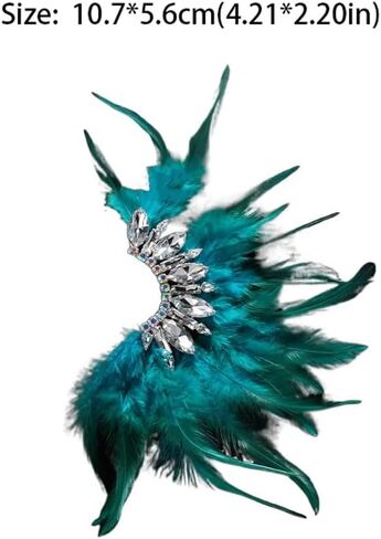 Long Peacock Feather Rhinestone Clip Earrings, Non-Piercing Ear Cuffs, Blue Goldstone, Zinc, Ear Cuffs, Earrings in Saudi Arabia